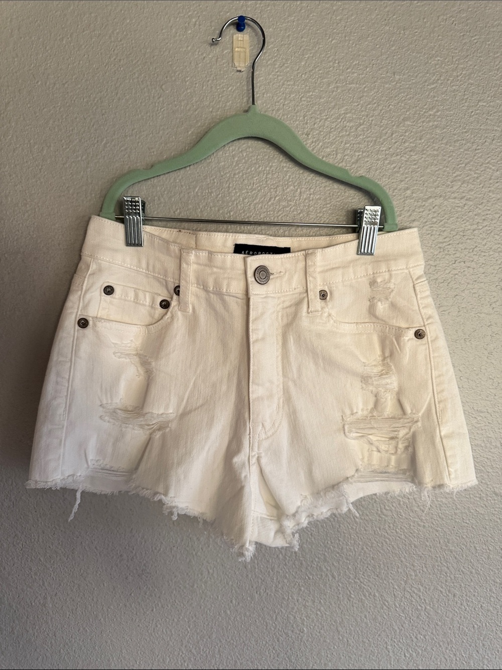 Aeropostale White Distressed Denim Jean Shorts